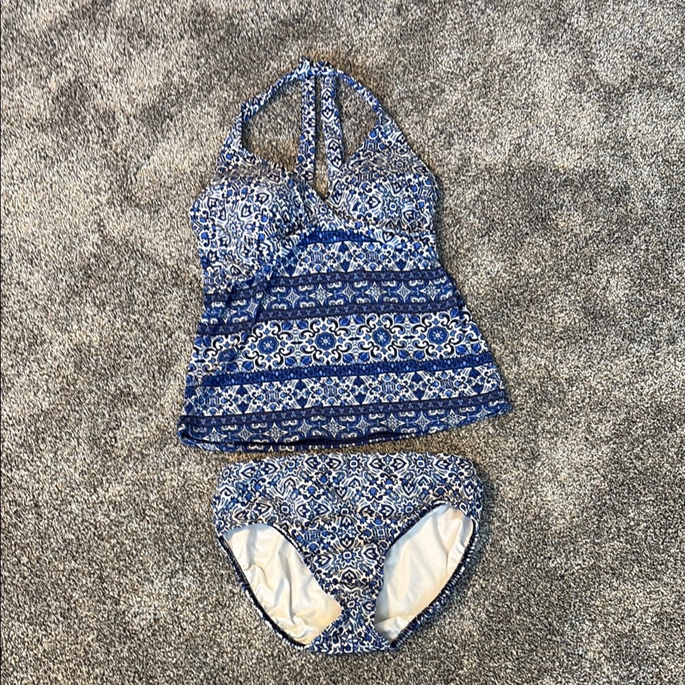 Ladies Lands End Blue Floral Swim Set Size 10